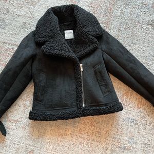Abercrombie & fitch faux fur moto jacket in black. Size medium.